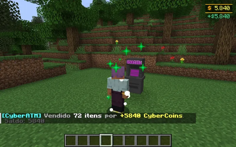 Jogador num mundo de Minecraft rodando liso