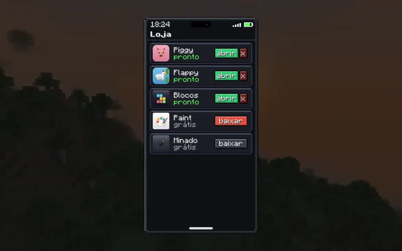 Loja aberta no celular dentro do jogo