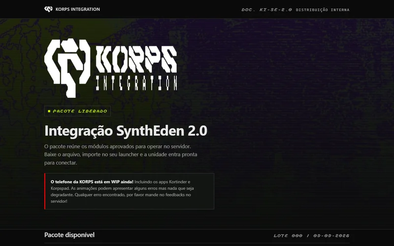 Site do servidor SynthEden aberto no navegador